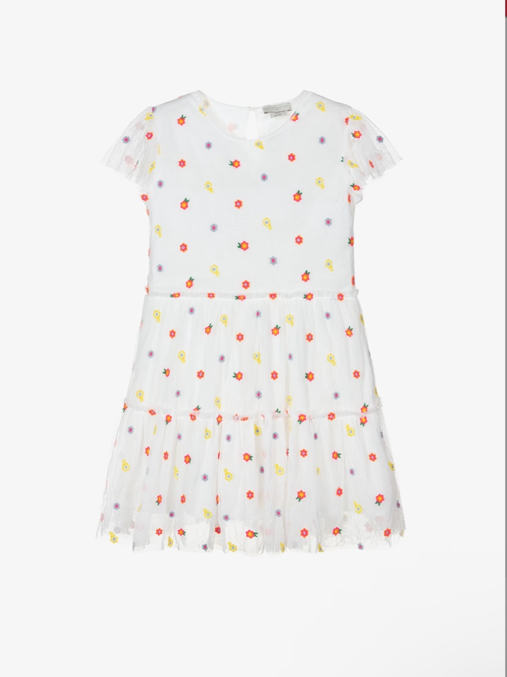 Stella McCartney Kids White Floral Tulle Dress with Red Yellow Purple Accents